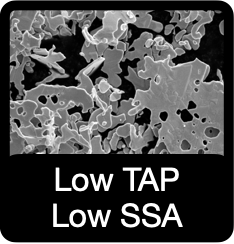 Low tap, low SSA powder
